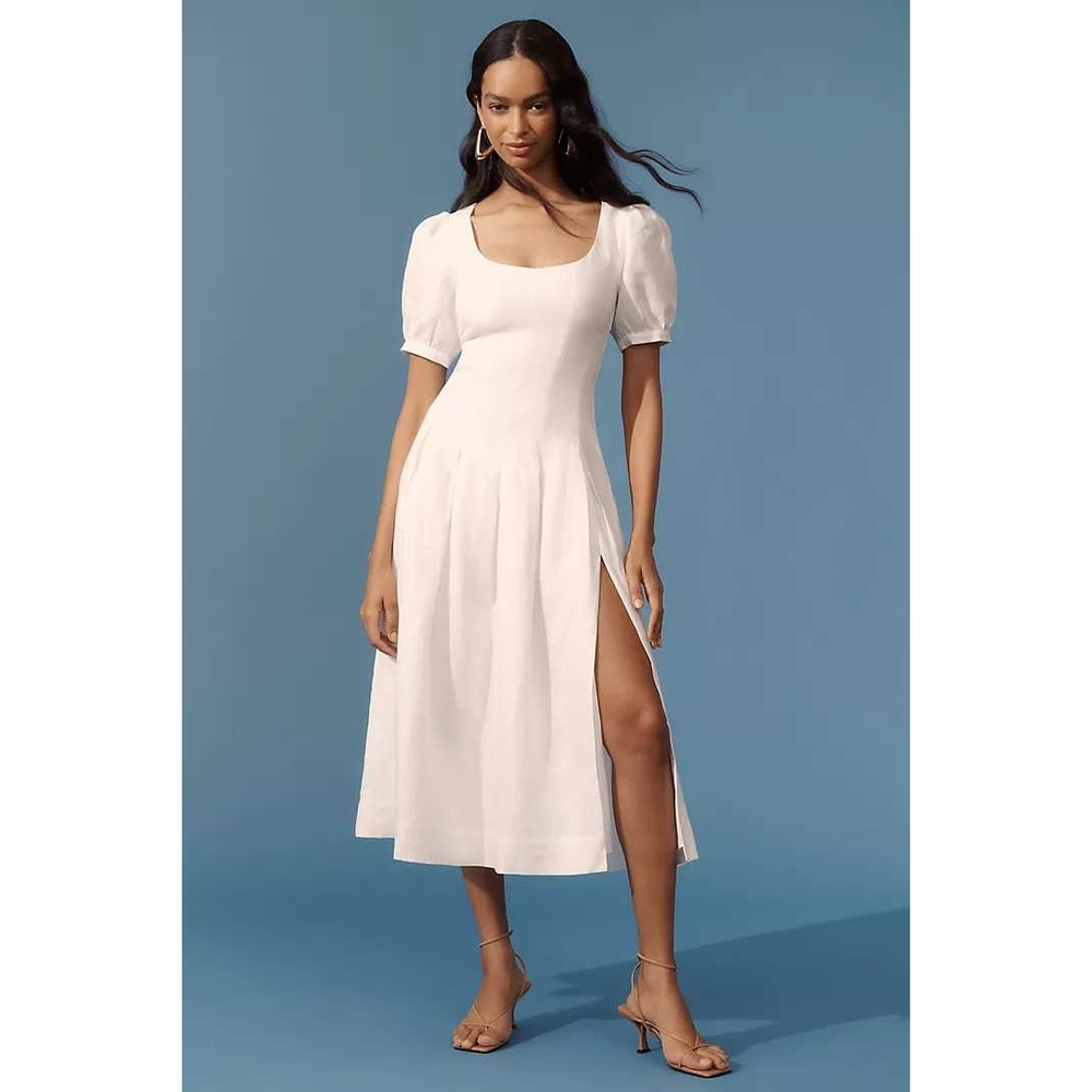 Reformation Coucou Linen Midi Dress Women 6 Puff Sleeve Cottagecore Bridal‎